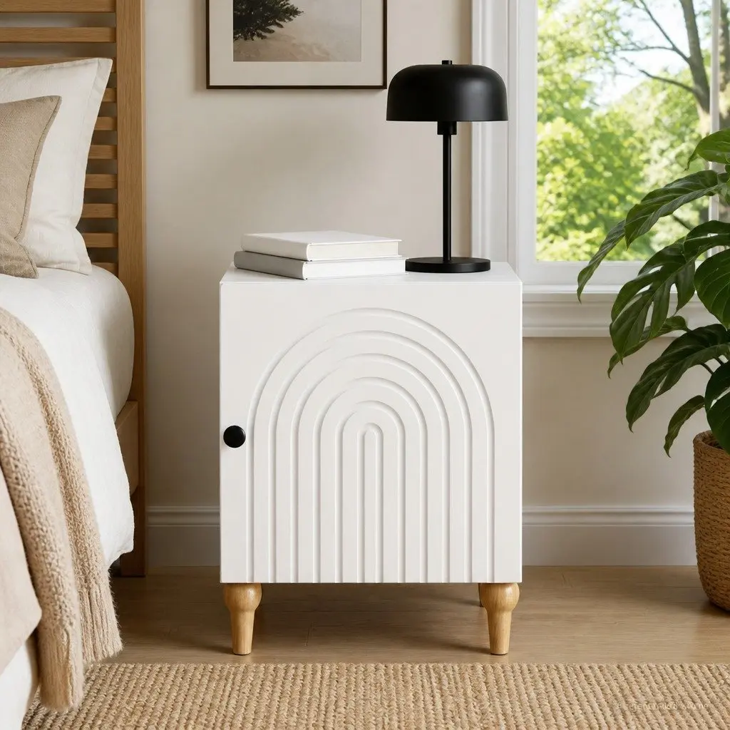 Nightstand Bedside Cabinet Engineered Wood White 43x34.5x50cm Storage Table