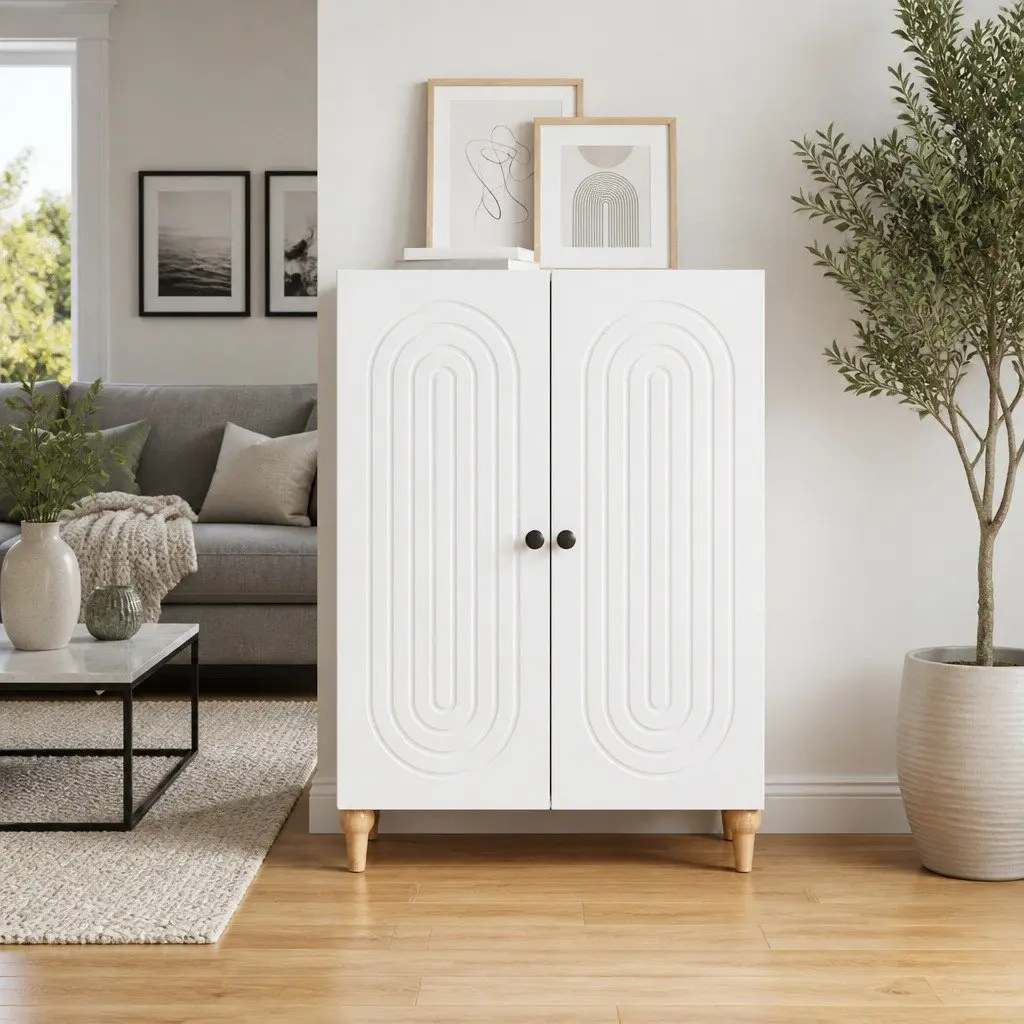 Sideboard Engineered Wood Clean Lines White 66x34.5x90cm Storage Cabinet for Living Dining Room