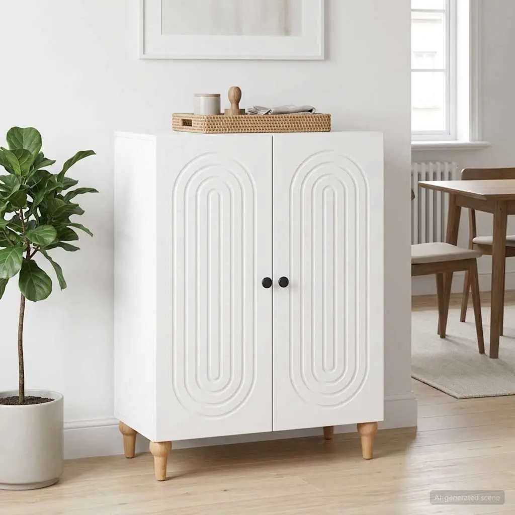 Sideboard Engineered Wood Clean Lines White 66x34.5x90cm Storage Cabinet for Living Dining Room
