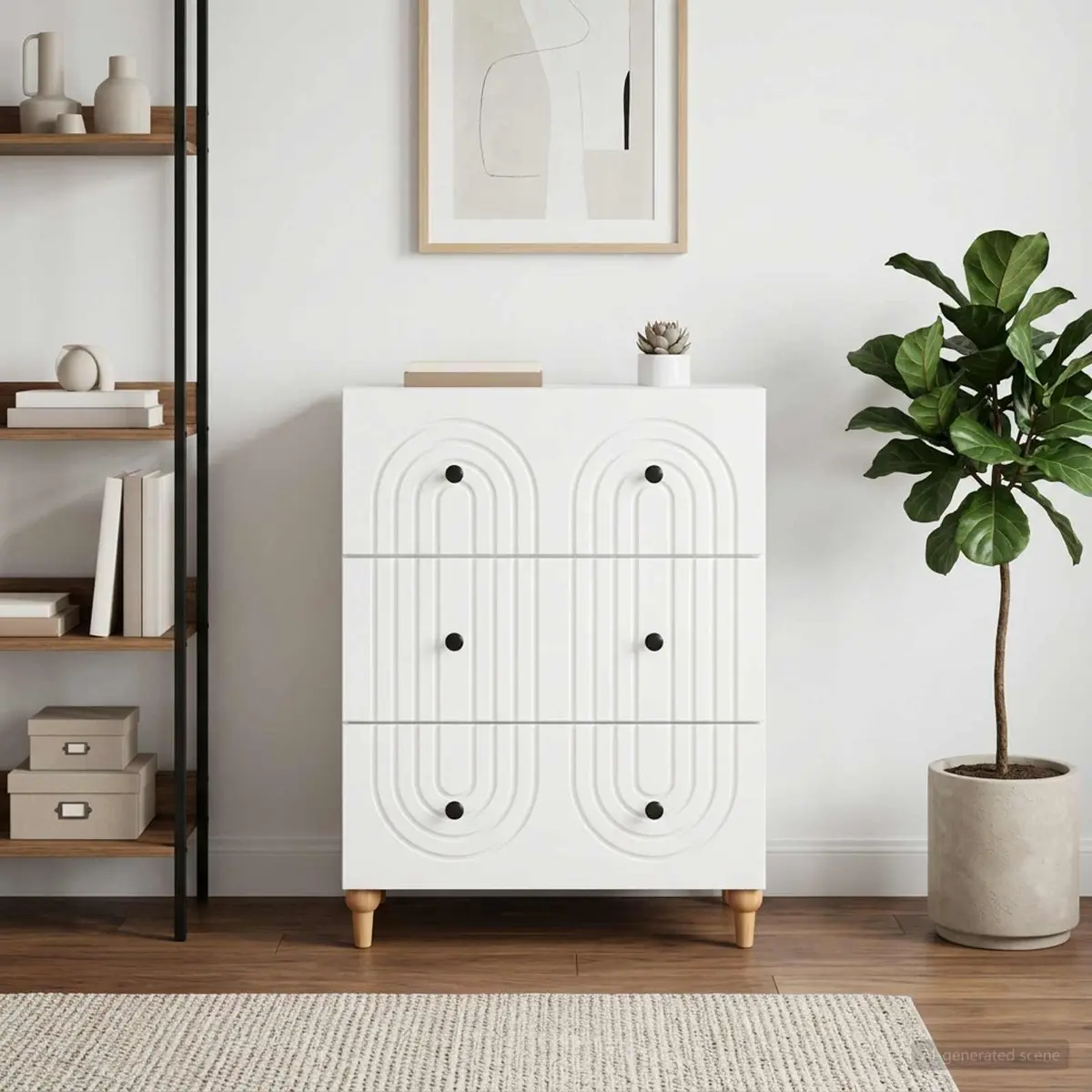 Drawer Unit White Engineered Wood 66 x 34.5 x 90 cm Modern Storage Cabinet for Living Room