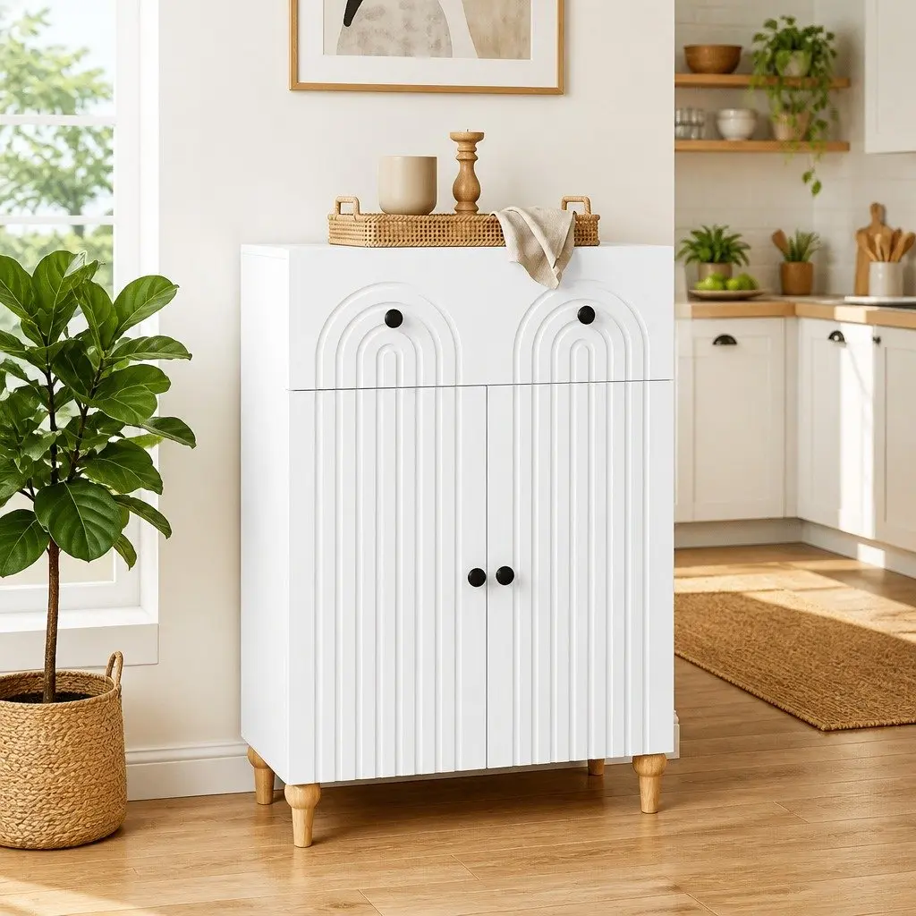 White Sideboard Cabinet 66x34.5x90cm Modern Storage Buffet Dining Room Furniture