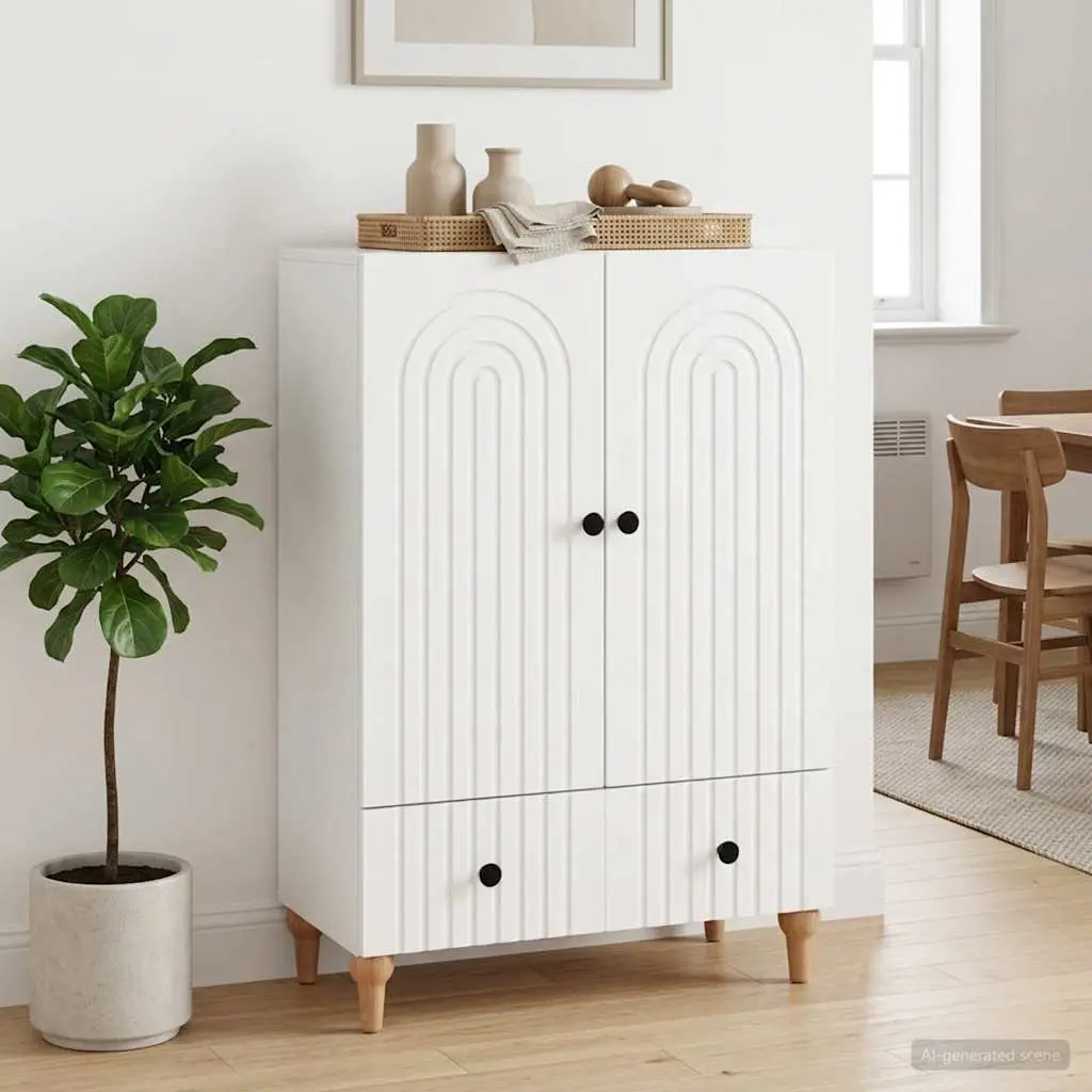 White Sideboard Engineered Wood 66 x 34.5 x 95 cm Modern Storage Cabinet