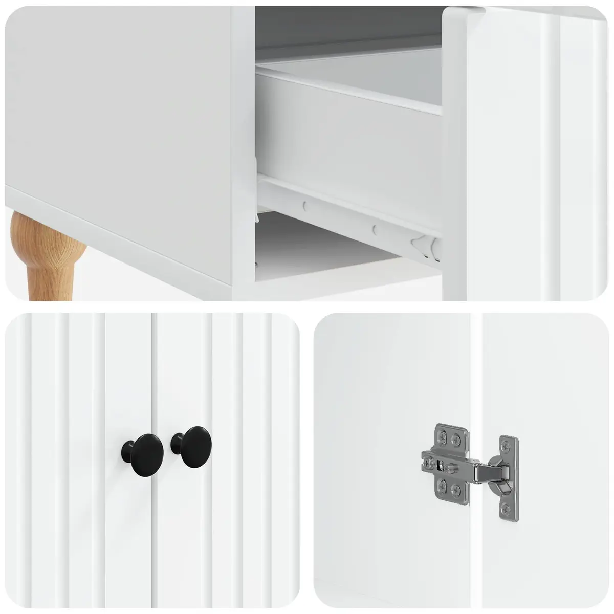 White Sideboard Engineered Wood 66 x 34.5 x 95 cm Modern Storage Cabinet