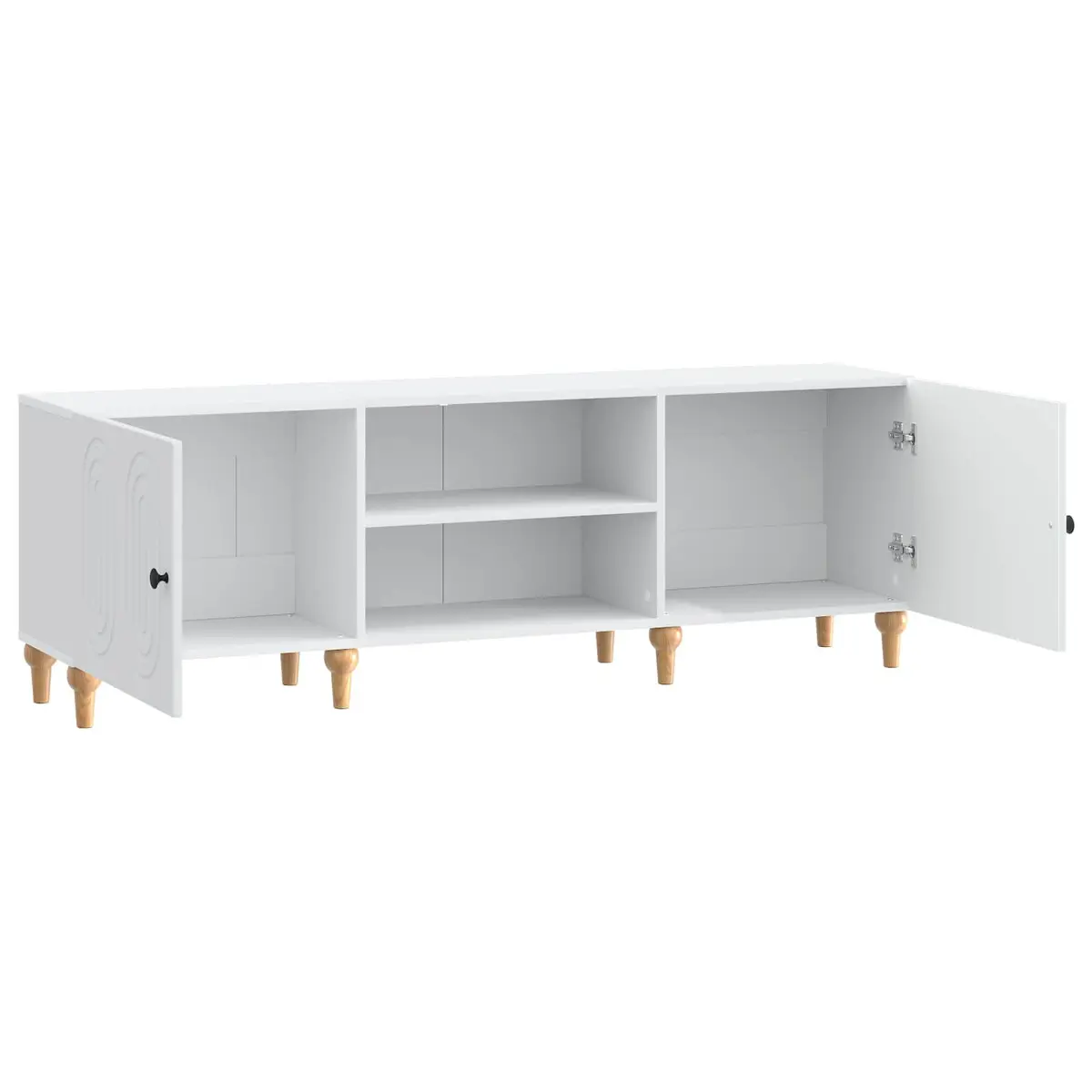 TV Cabinet Engineered Wood White Modern Living Room Storage Unit with Utility Shelves and Swinging Doors 150x31x50cm