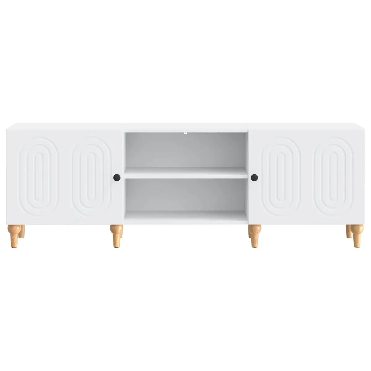 TV Cabinet Engineered Wood White Modern Living Room Storage Unit with Utility Shelves and Swinging Doors 150x31x50cm