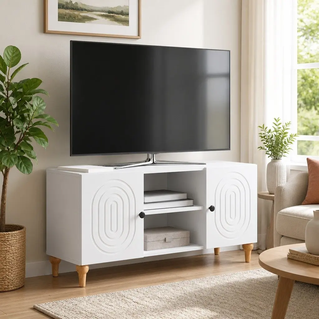 TV Cabinet Engineered Wood 102x34.5x50cm White Modern Living Room Media Storage Unit
