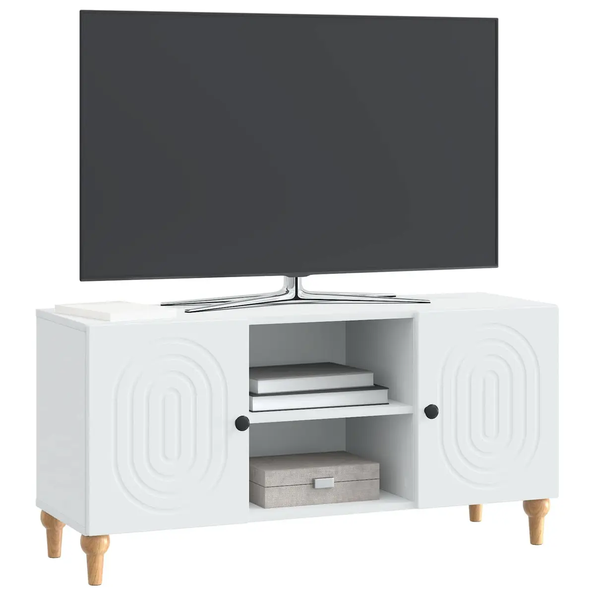 TV Cabinet Engineered Wood 102x34.5x50cm White Modern Living Room Media Storage Unit
