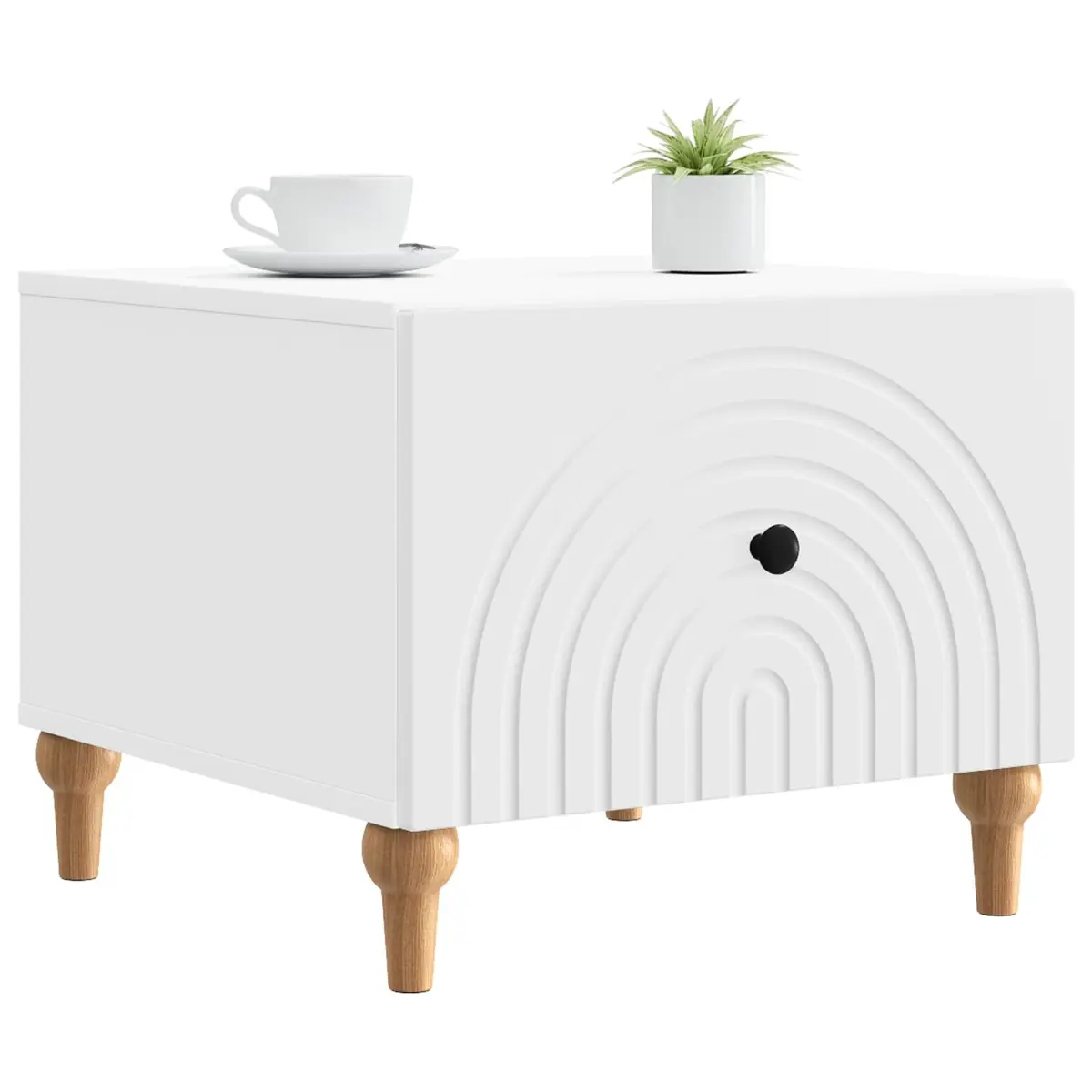 Coffee Table with Drawer White Engineered Wood Accent Table Storage Furniture