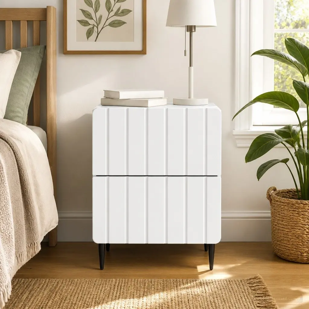 Bedside Cabinet Engineered Wood 43 x 34.5 x 49.5 cm White Modern Nightstand Storage