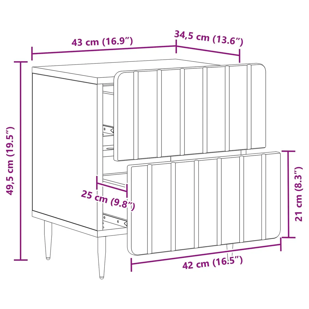 Bedside Cabinet Engineered Wood 43 x 34.5 x 49.5 cm White Modern Nightstand Storage