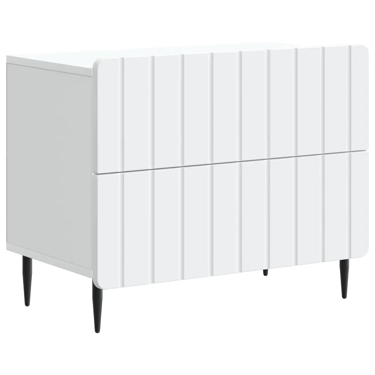 Bedside Cabinet Engineered Wood Compact White Nightstand with Striped Pattern and Iron Legs