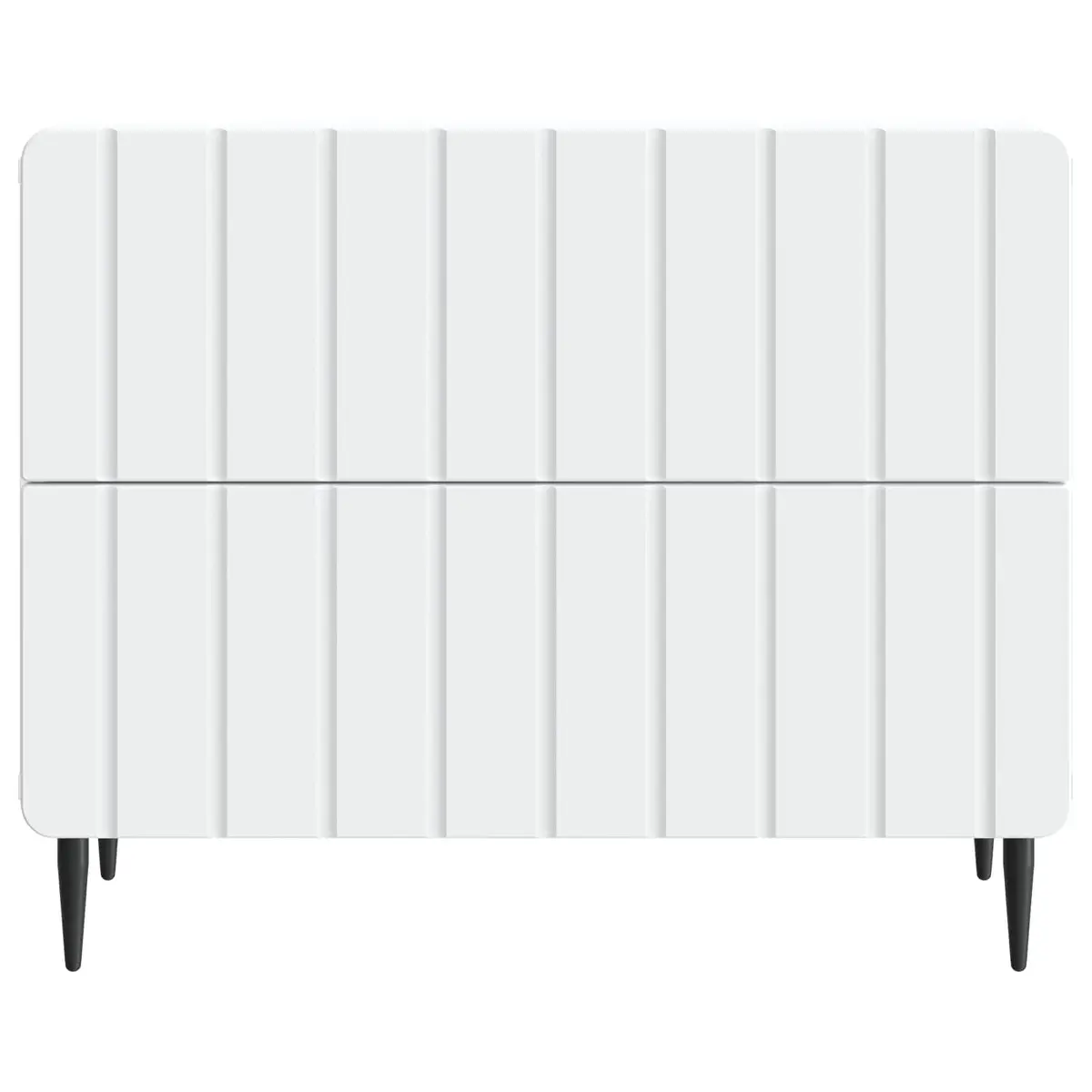 Bedside Cabinet Engineered Wood Compact White Nightstand with Striped Pattern and Iron Legs
