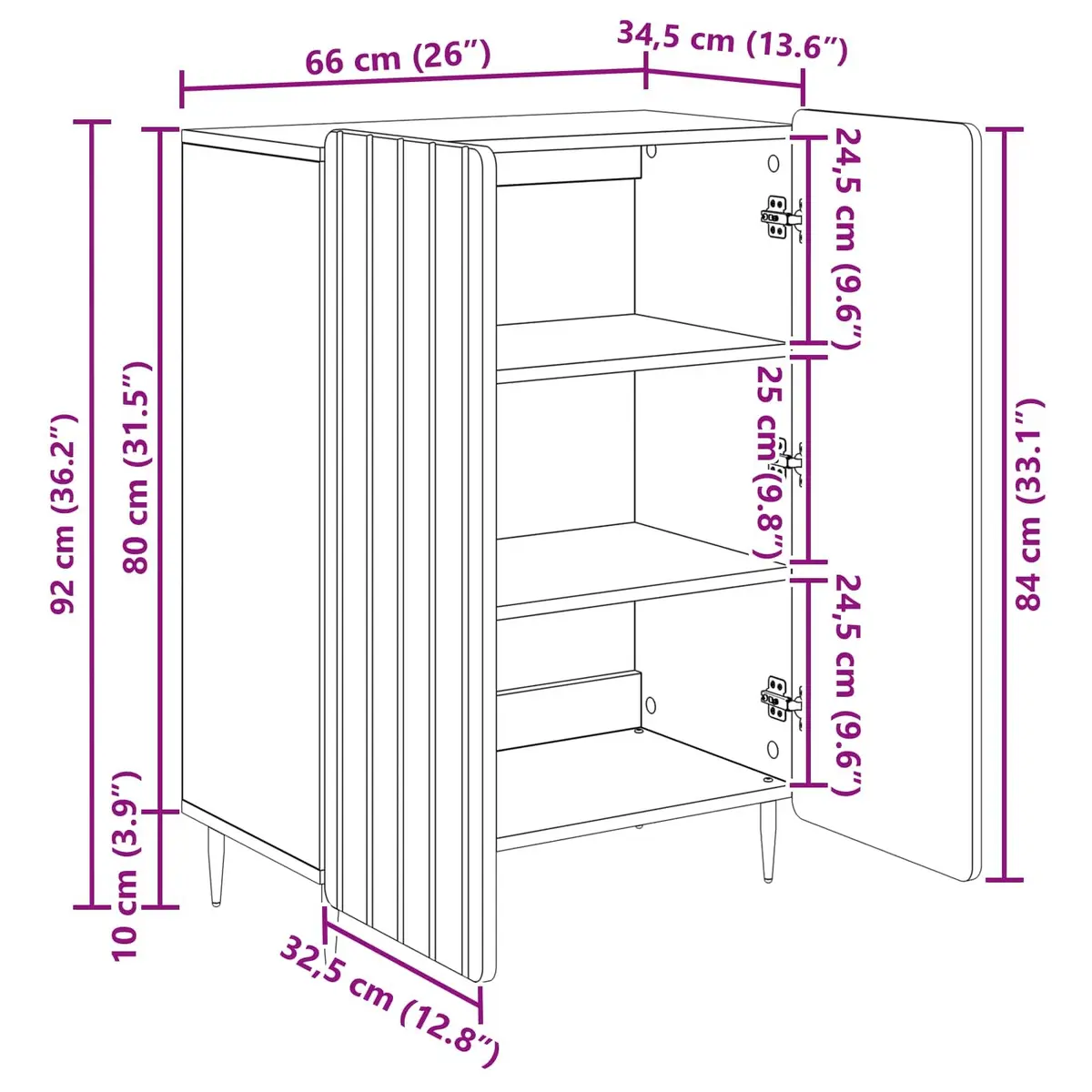 Sideboard Engineered Wood 66 x 34.5 x 92 cm White Storage Cabinet