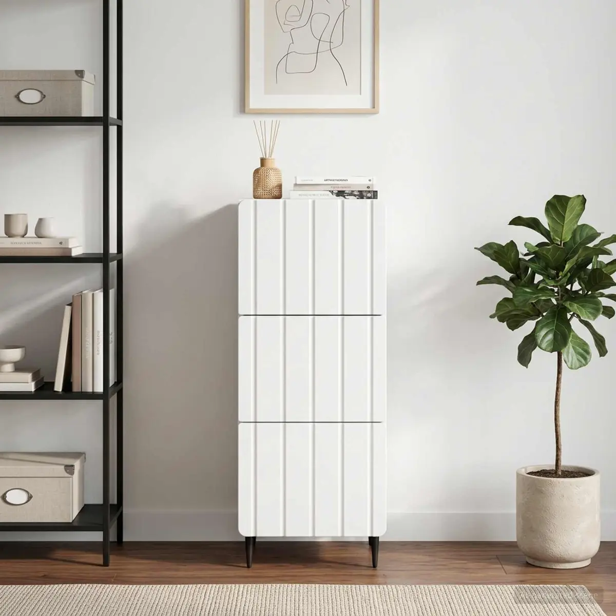 Drawer Cabinet Engineered Wood 33 x 34.5 x 92 cm White Modern Style