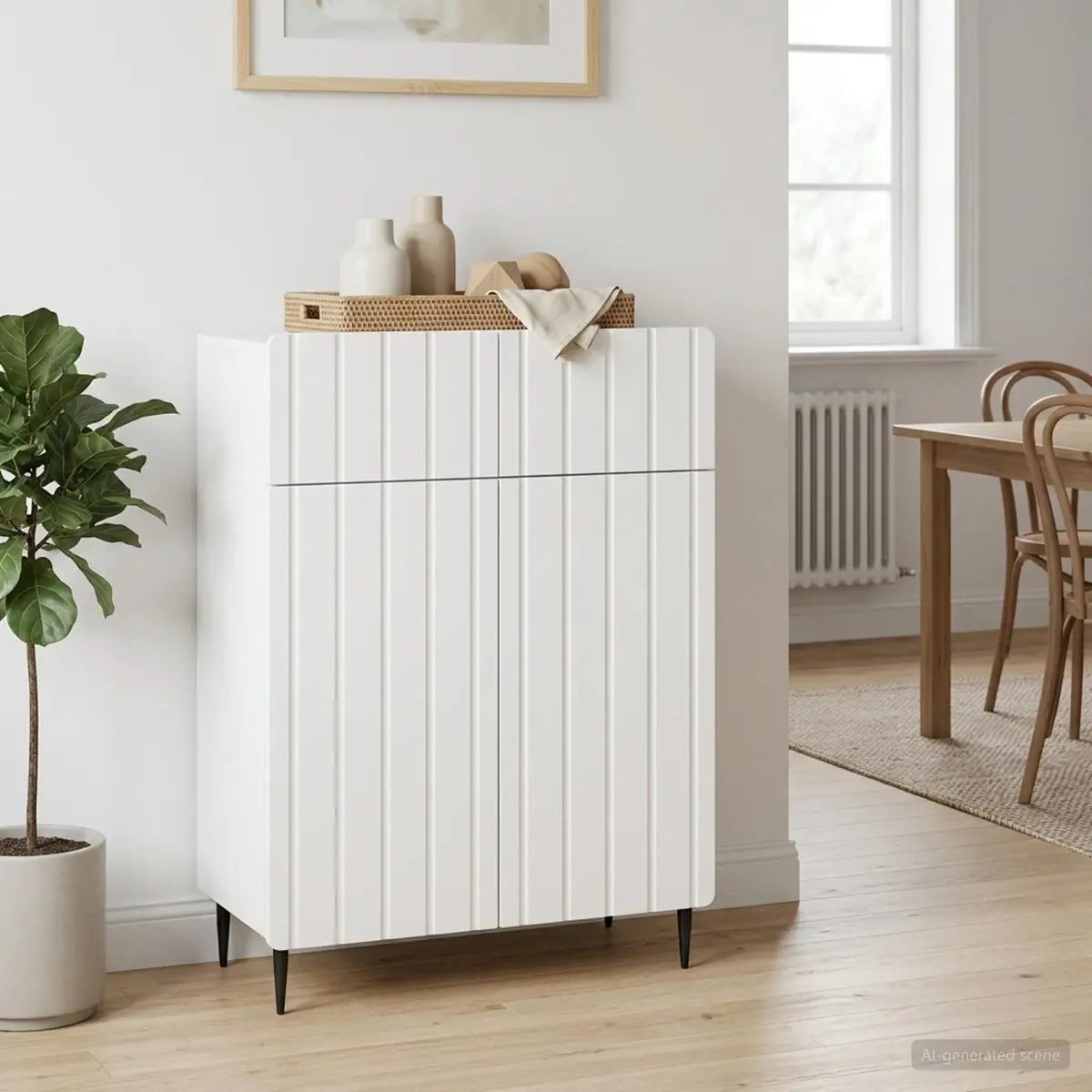 Sideboard Engineered Wood 66 x 34.5 x 92 cm White with Black Iron Legs
