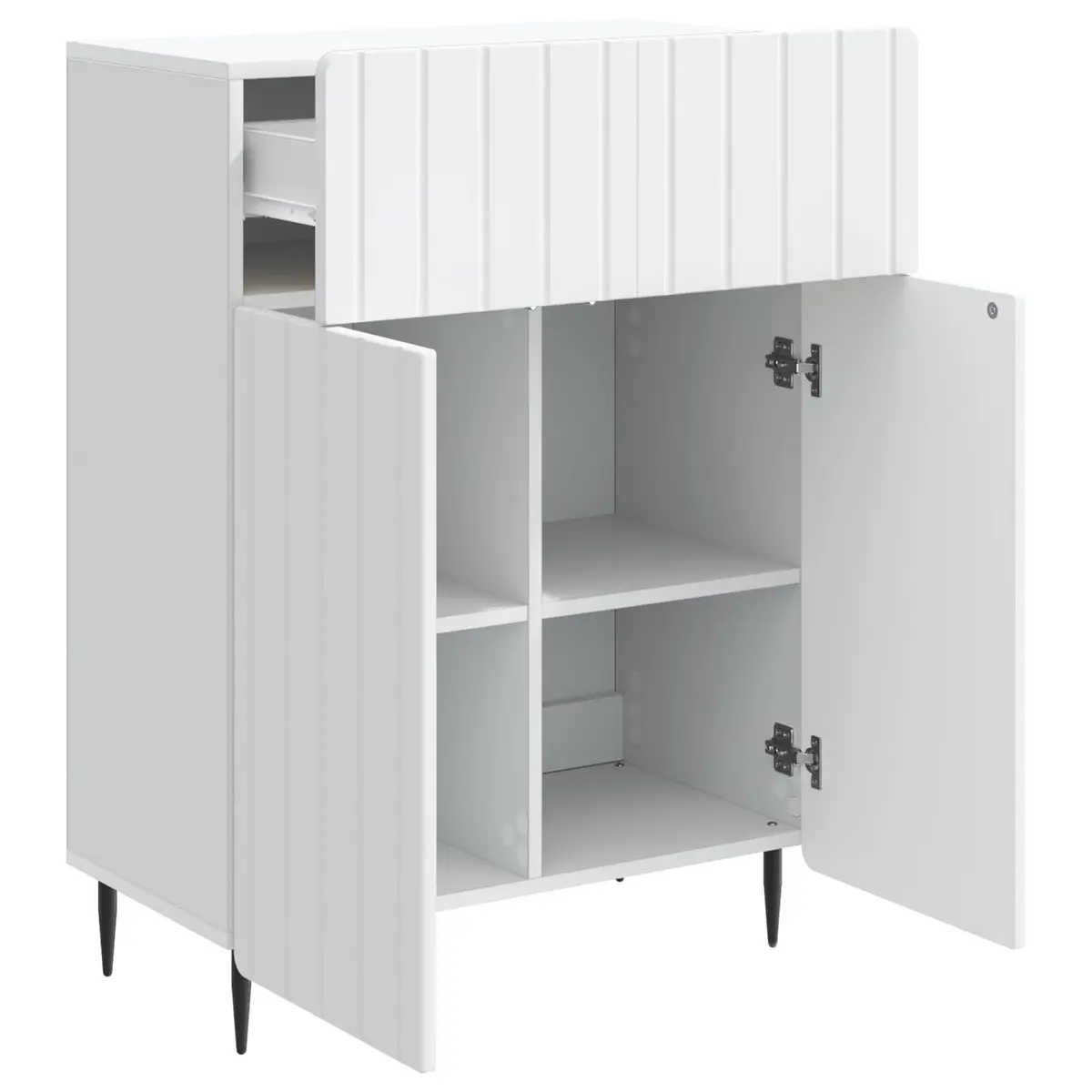 Sideboard Engineered Wood 66 x 34.5 x 92 cm White with Black Iron Legs