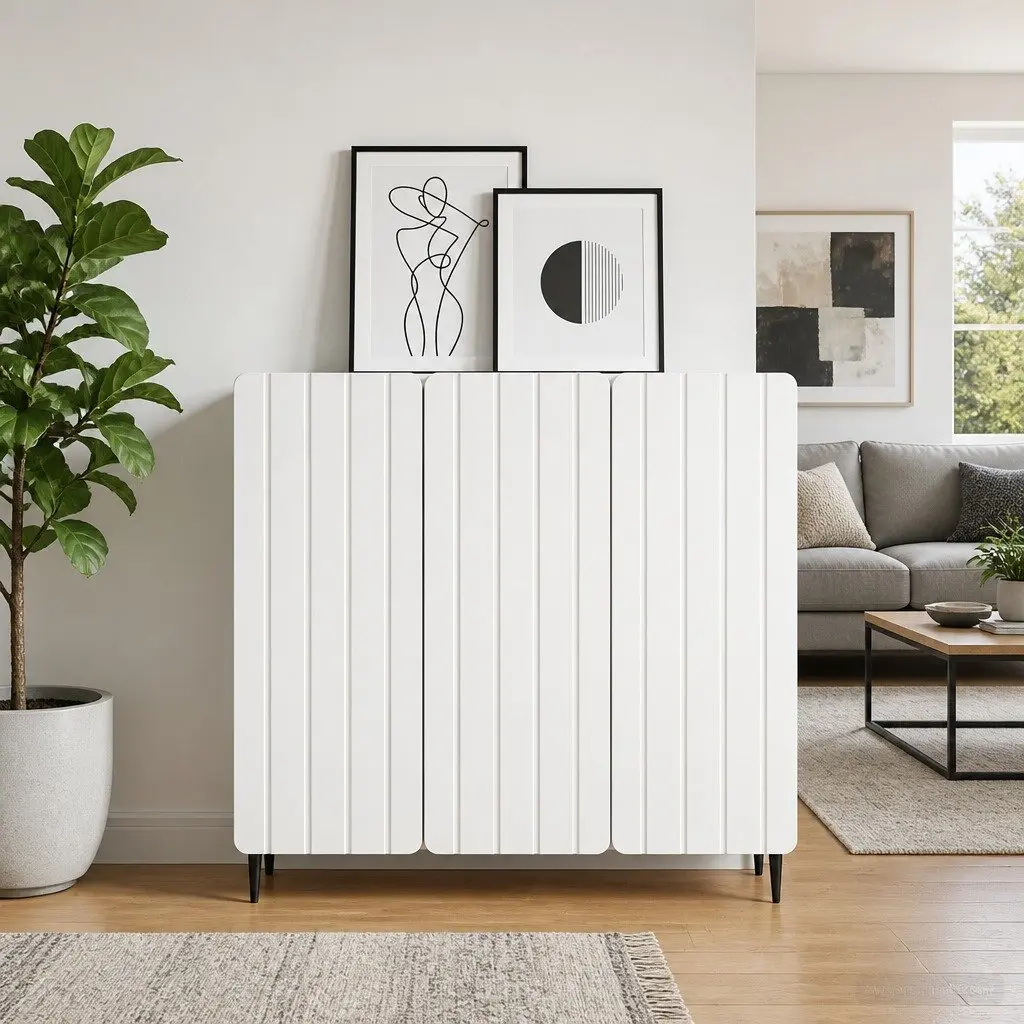 Storage Cabinet White Engineered Wood 89x34.5x82cm Living Room Dining Furniture