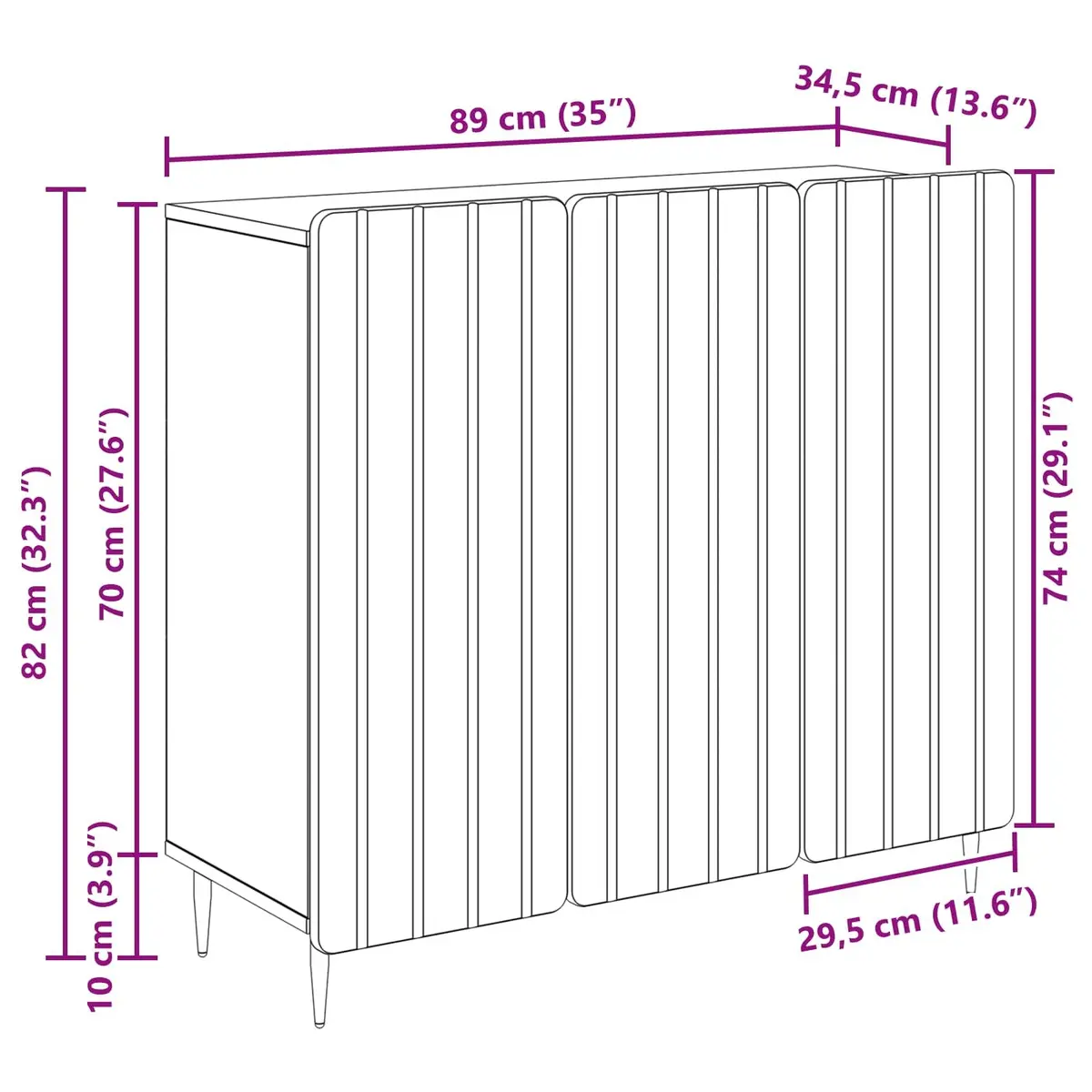 Storage Cabinet White Engineered Wood 89x34.5x82cm Living Room Dining Furniture