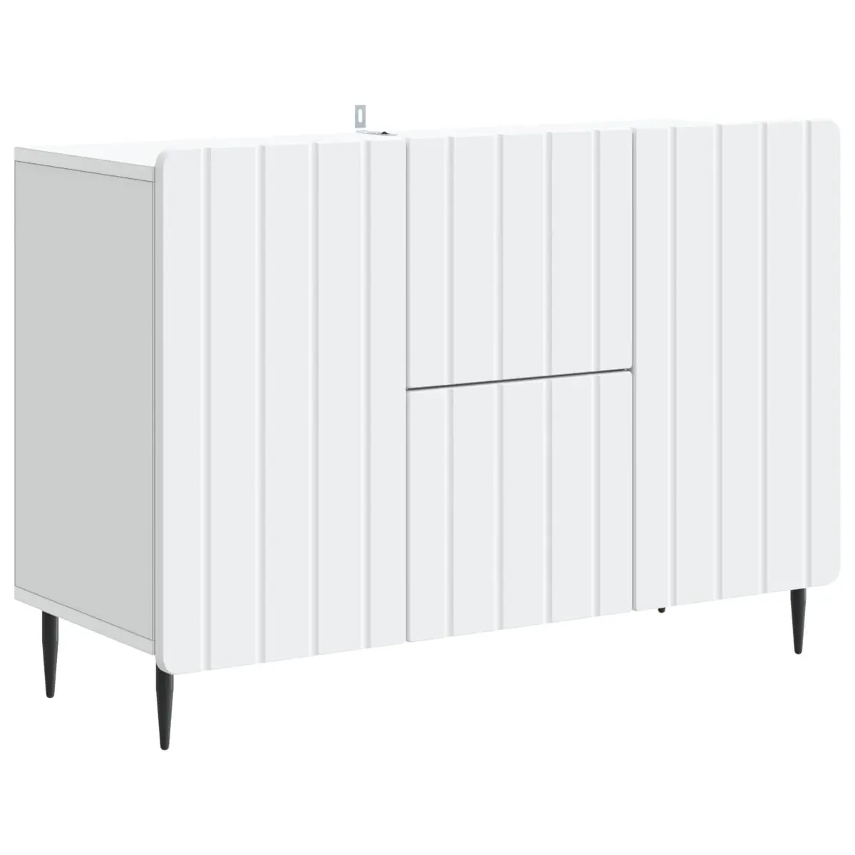 Sideboard Engineered Wood White 89cm Storage Cabinet with Smooth Roll-Out Drawers and Black Steel Legs