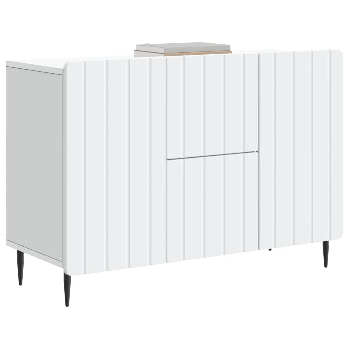 Sideboard Engineered Wood White 89cm Storage Cabinet with Smooth Roll-Out Drawers and Black Steel Legs
