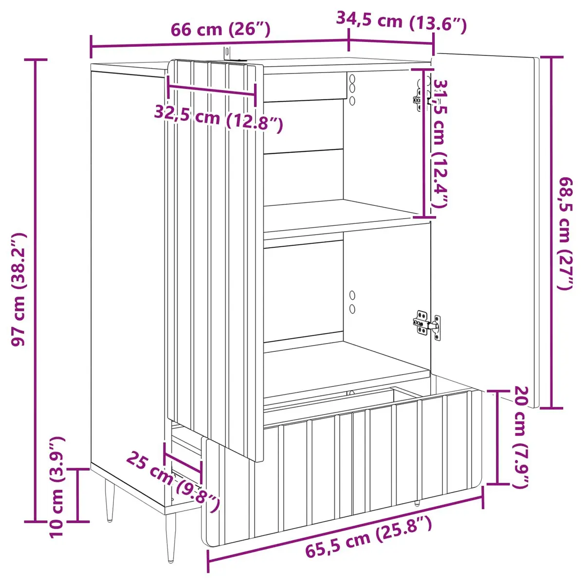 White Sideboard for Organized Living 66x34.5x97cm