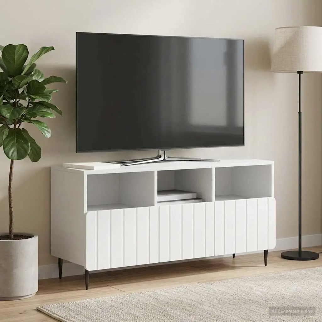 TV Cabinet with Drawer White Engineered Wood Storage Unit Living Room Furniture