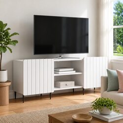 Functional White TV Cabinet for Modern Living Spaces 150 x 31 x 52 cm