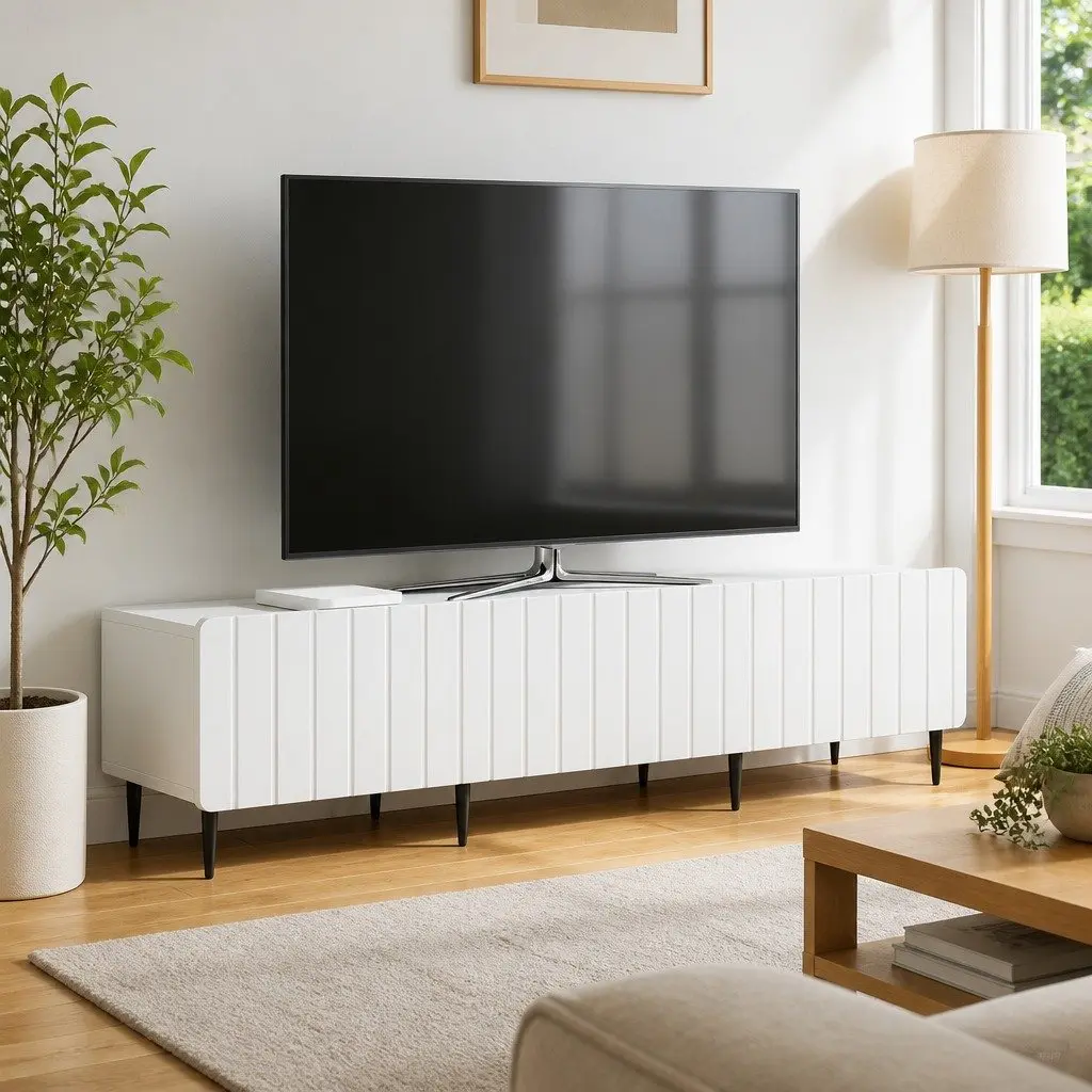 TV Cabinet with Drawer White Modern Living Room Storage Unit Engineered Wood