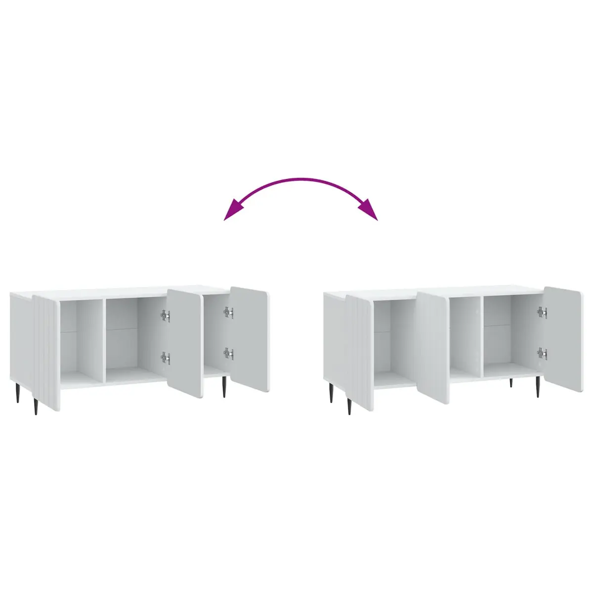 TV Cabinet White Modern Storage Unit Engineered Wood Swing Doors Steel Legs