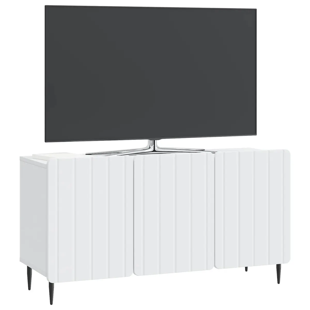 TV Cabinet White Modern Storage Unit Engineered Wood Swing Doors Steel Legs