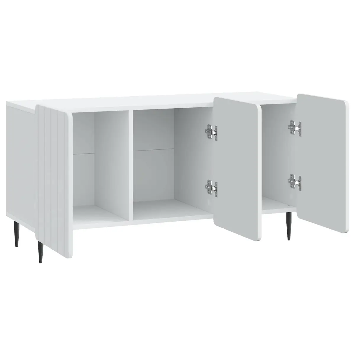 TV Cabinet White Modern Storage Unit Engineered Wood Swing Doors Steel Legs