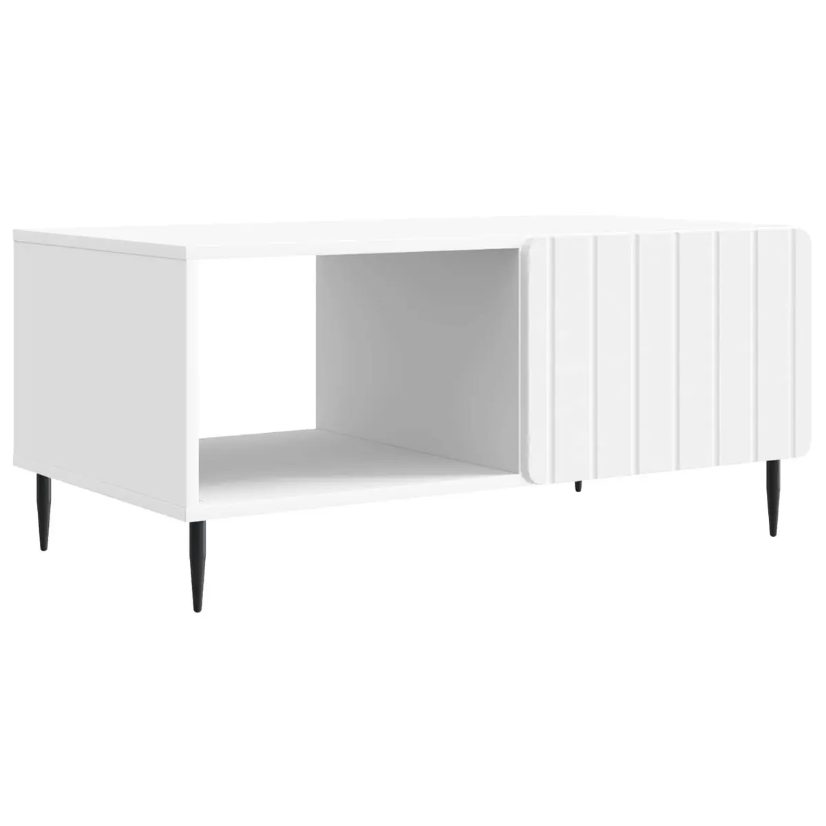 Coffee Table Rectangular White Engineered Wood with Metal Legs Storage Space 90x50x40cm