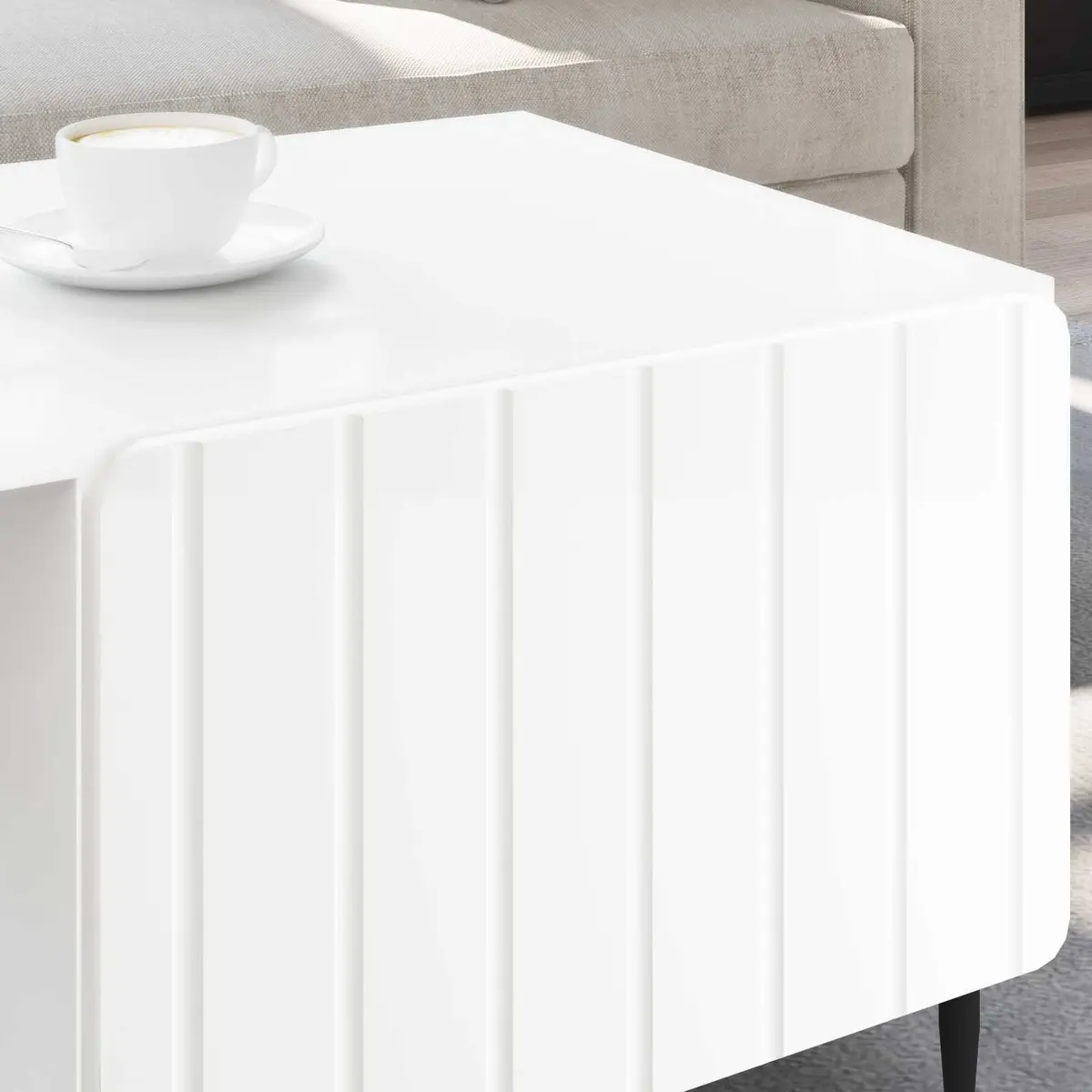 Coffee Table Rectangular White Engineered Wood with Metal Legs Storage Space 90x50x40cm