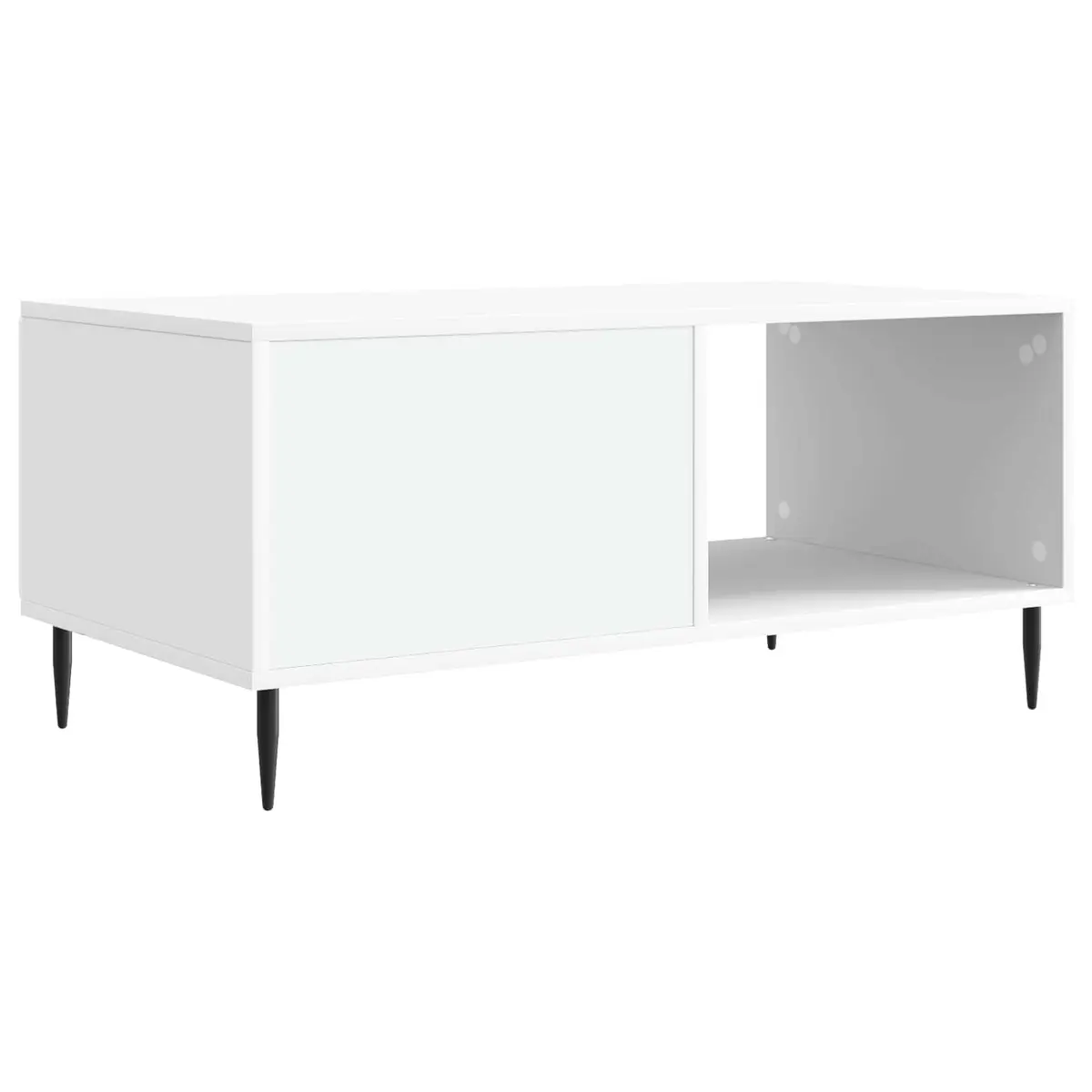 Coffee Table Rectangular White Engineered Wood with Metal Legs Storage Space 90x50x40cm