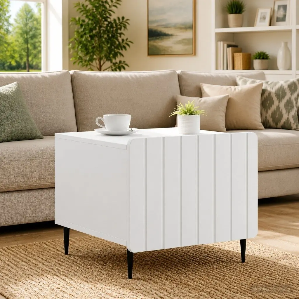 Coffee Table Engineered Wood Dual-Level 49 x 50 x 42 cm White