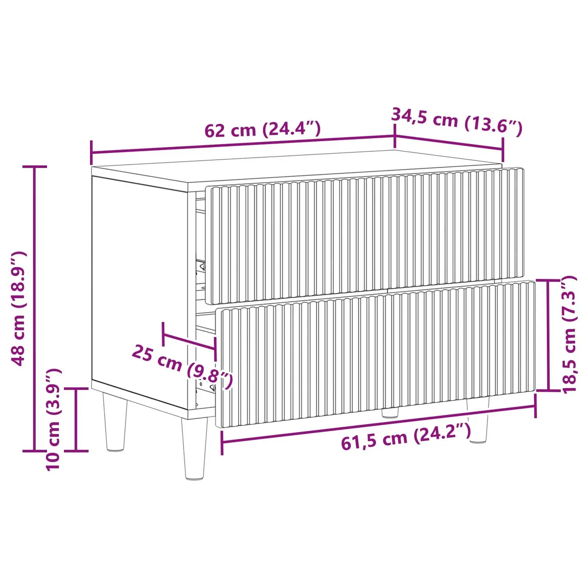 Bedside Table Engineered Wood White 62x34.5x48cm