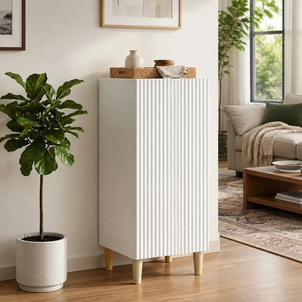 Sideboard Engineered Wood 33cm x 34.5cm x 90cm White Tapered Legs Board Shelves Indoor