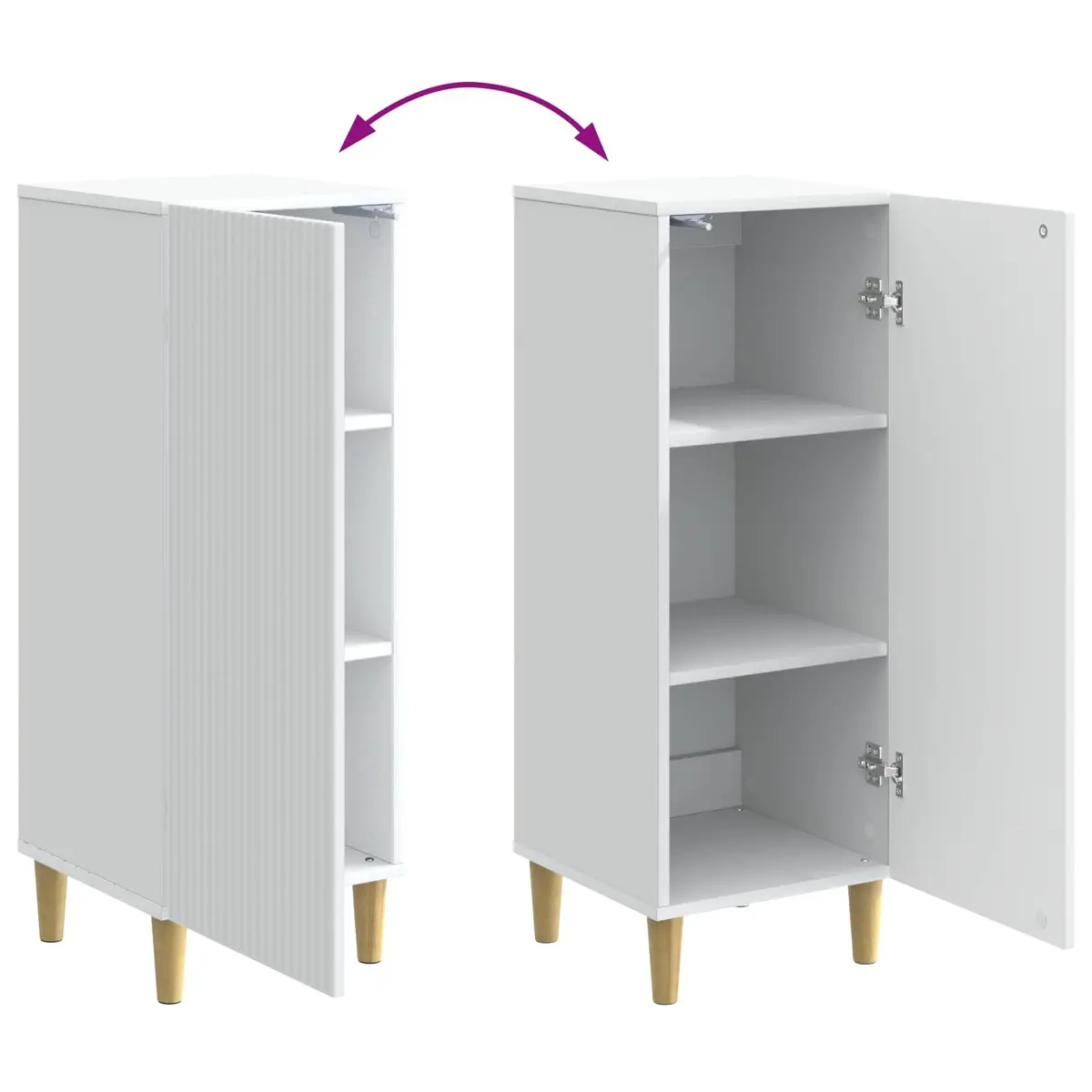 Sideboard Engineered Wood 33cm x 34.5cm x 90cm White Tapered Legs Board Shelves Indoor