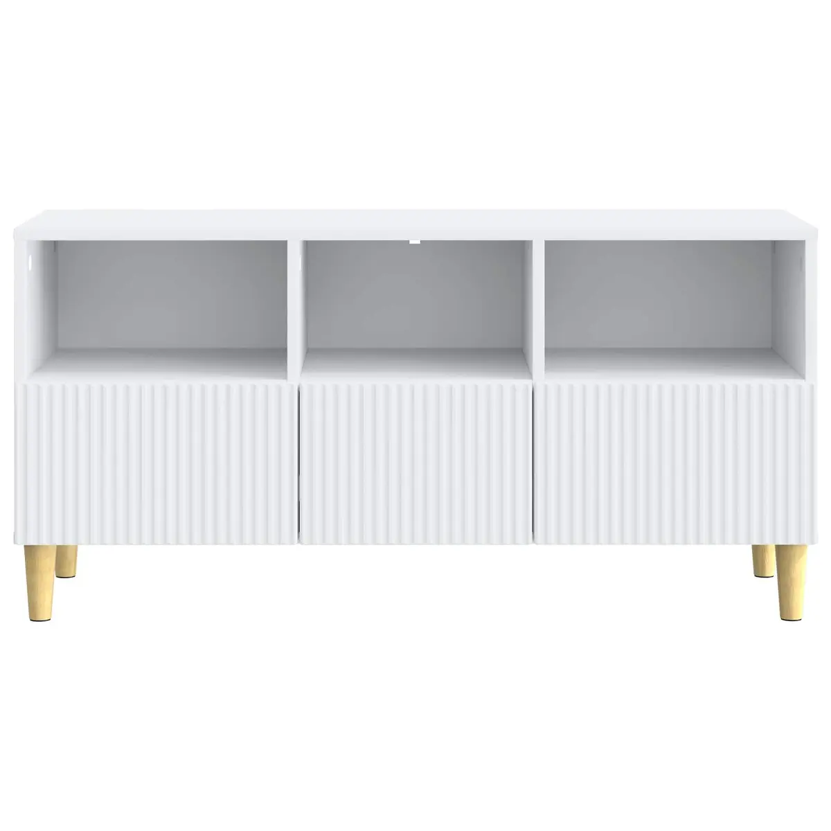 TV Cabinet Engineered Wood 102cm White with Drawer and Brown Tapered Legs