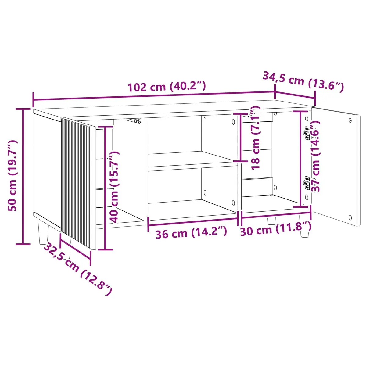 TV Cabinet White Modern Living Room Media Storage Unit with Swing Doors