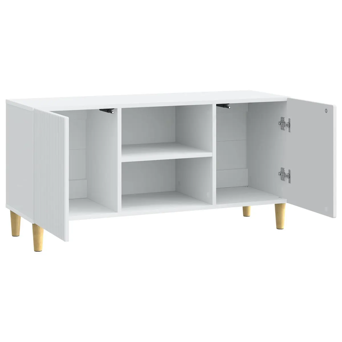 TV Cabinet White Modern Living Room Media Storage Unit with Swing Doors