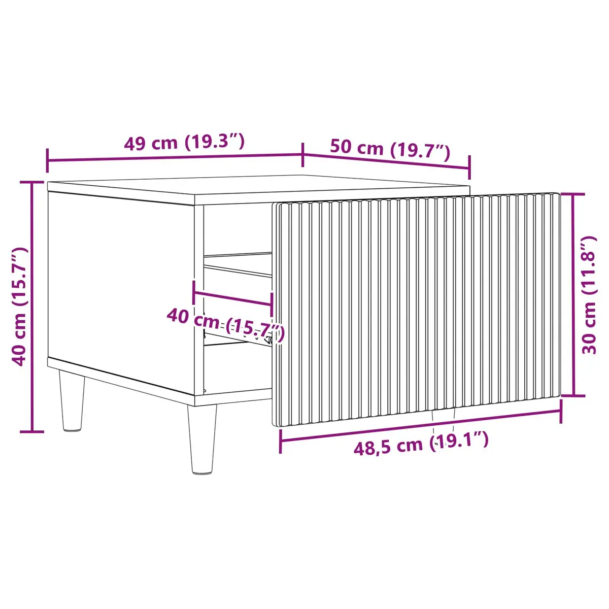 Coffee Table White Engineered Wood Compact Storage Drawer Open Shelf 49x50x40cm