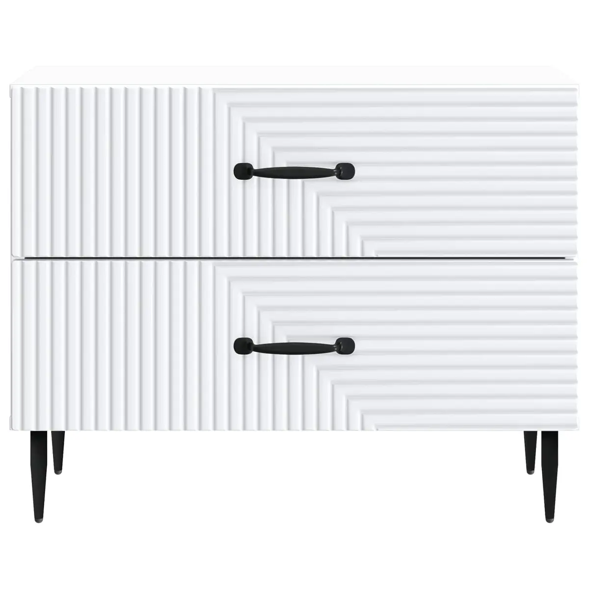 Bedside Cabinet Engineered Wood White 62x34.5x47.5cm Storage Drawers Black Metal Legs
