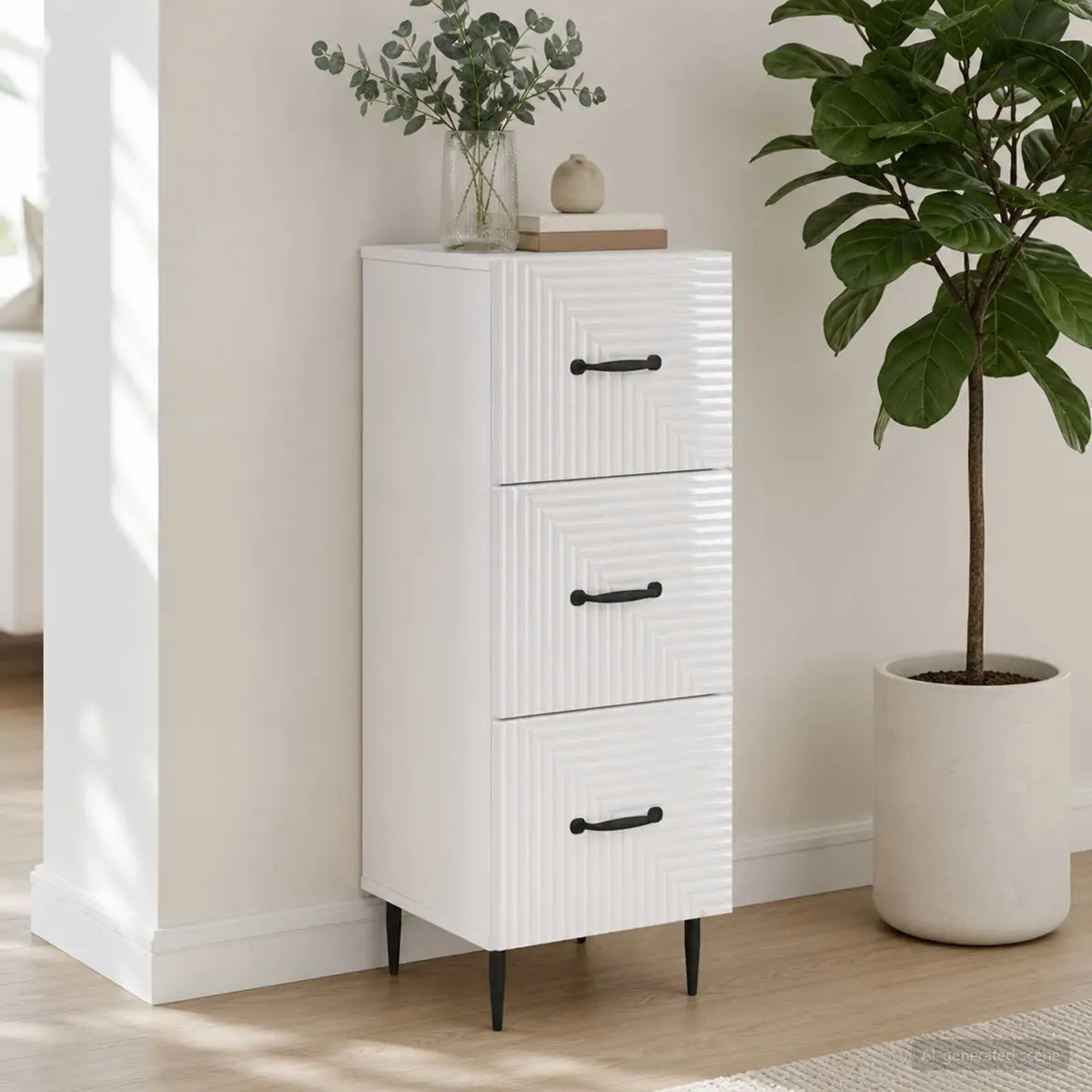 Drawer Cabinet Storage Unit Engineered Wood 33 x 34.5 x 89.5 cm White