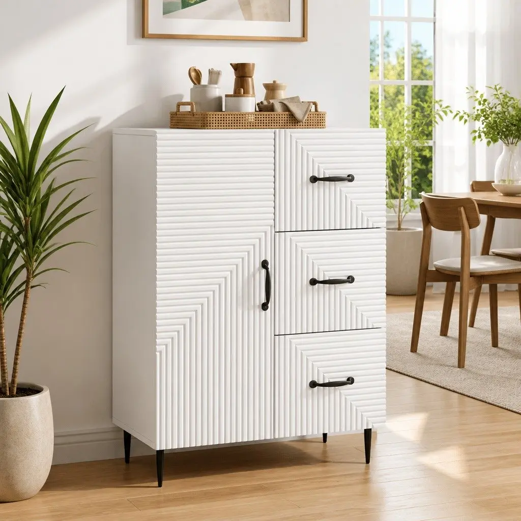 Sideboard Engineered Wood White Modern Storage Cabinet 66 x 34.5 x 89.5 cm