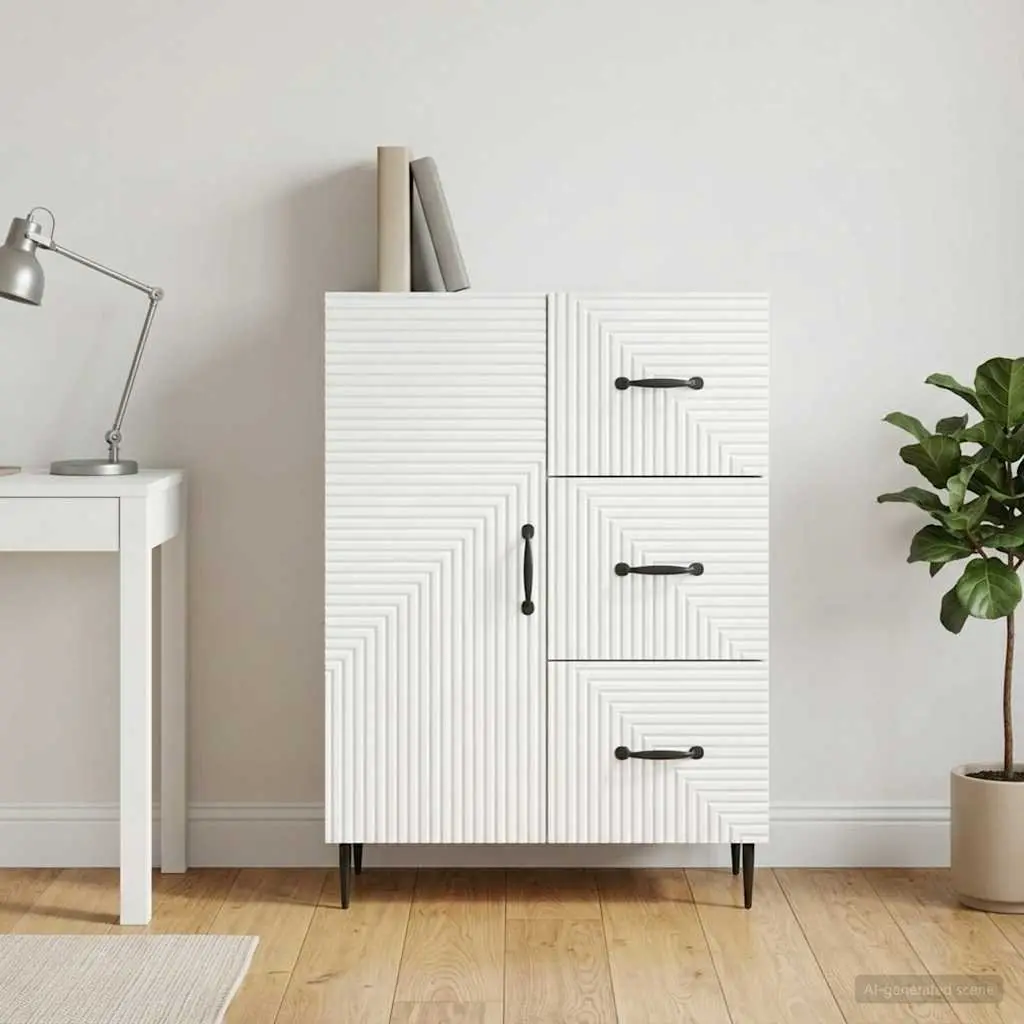 Sideboard Engineered Wood White Modern Storage Cabinet 66 x 34.5 x 89.5 cm