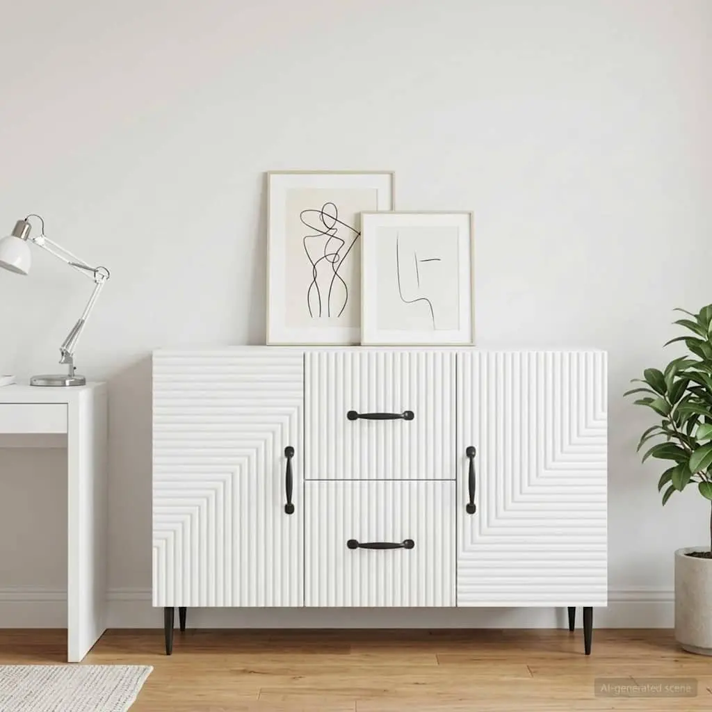 White Sideboard Storage Cabinet Engineered Wood Modern Dining Living Room