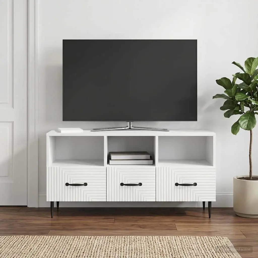 TV Cabinet with Drawer White Engineered Wood Living Room Storage Unit 102cm