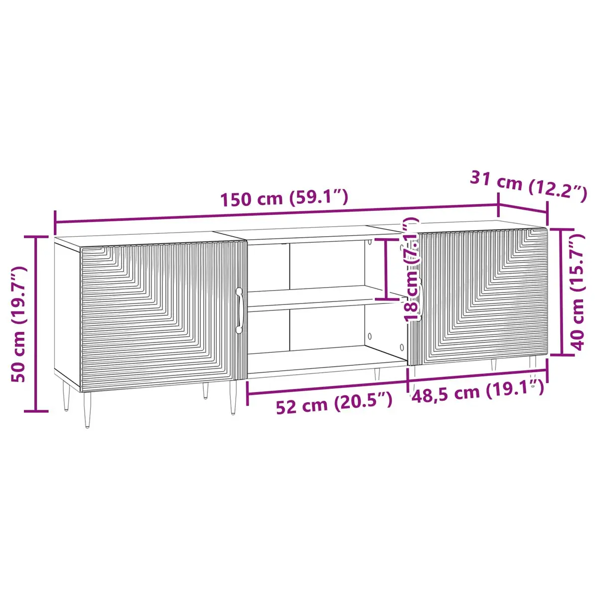 TV Cabinet Engineered Wood 150 x 31 x 50 cm White Lowboard Storage Unit
