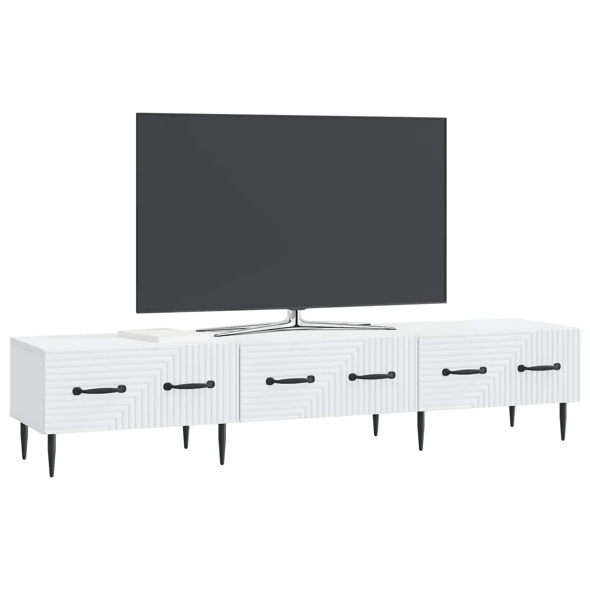 TV Cabinet Engineered Wood 147 x 34.5 x 30 cm White Dual Drawer Storage Unit